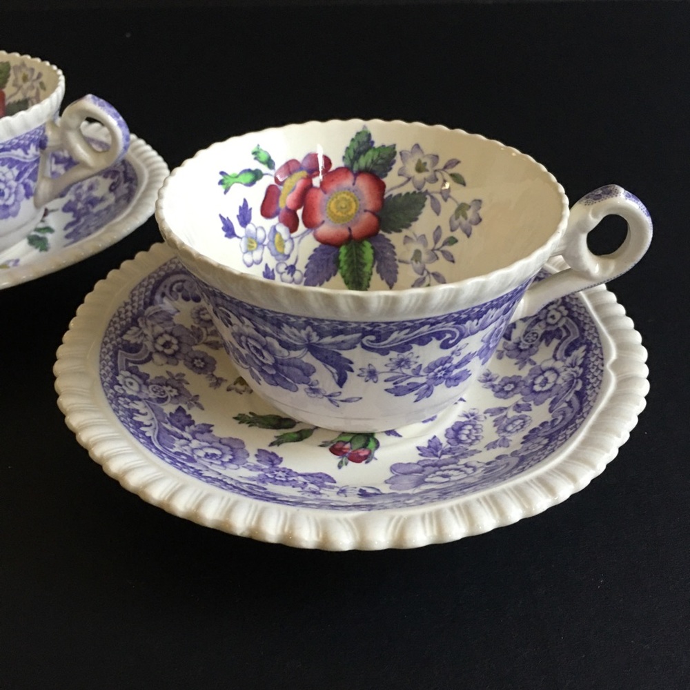 3 Copeland Spode Mayflower Cup / Saucer Sets Bone China Antique England